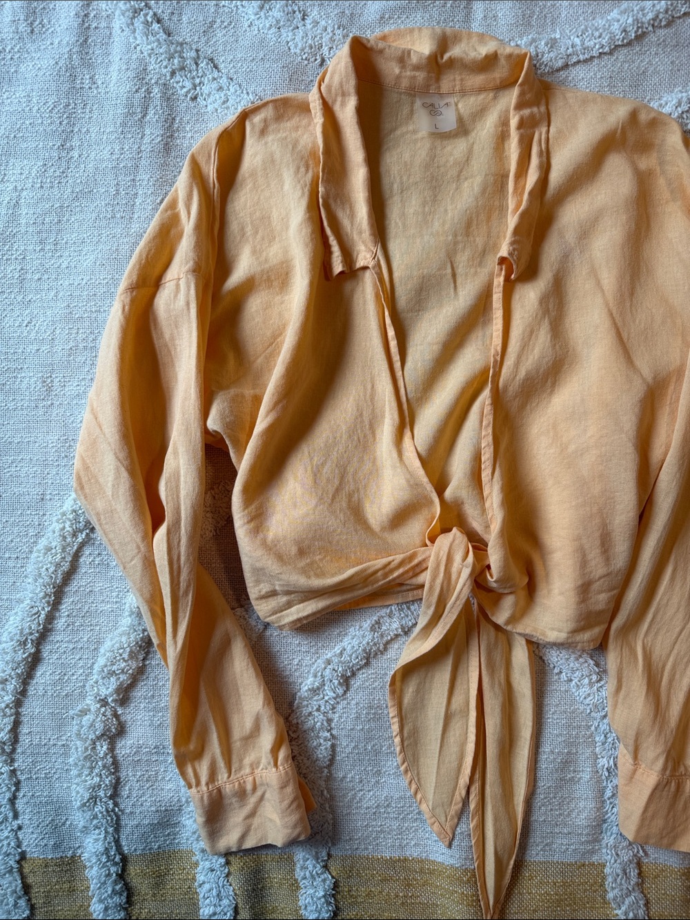 Tie-Front Lightweight Orange Blouse — Women's Long Sleeve